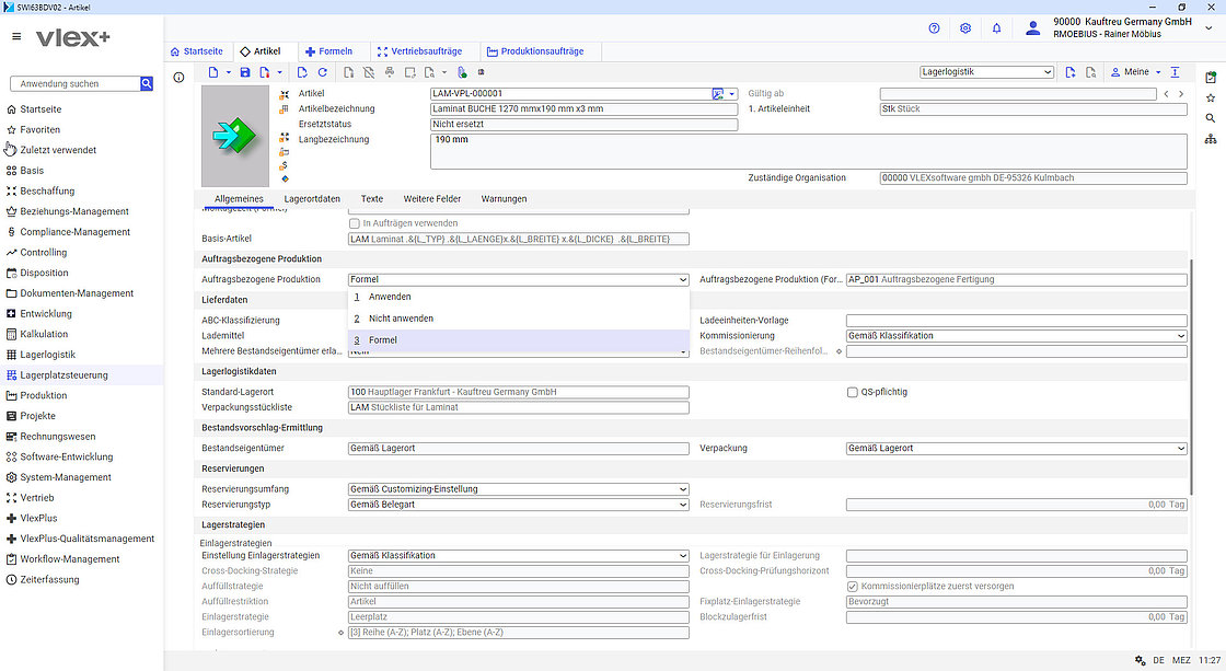 Die Funktion "Dynamische Entscheidungen" in VlexPlus ermöglicht es Anwendern, durch flexible Formeln und Automatisierung bei jeder Vertriebsauftragsposition dynamisch zu entscheiden, ob diese auftragsbezogen gefertigt werden soll.